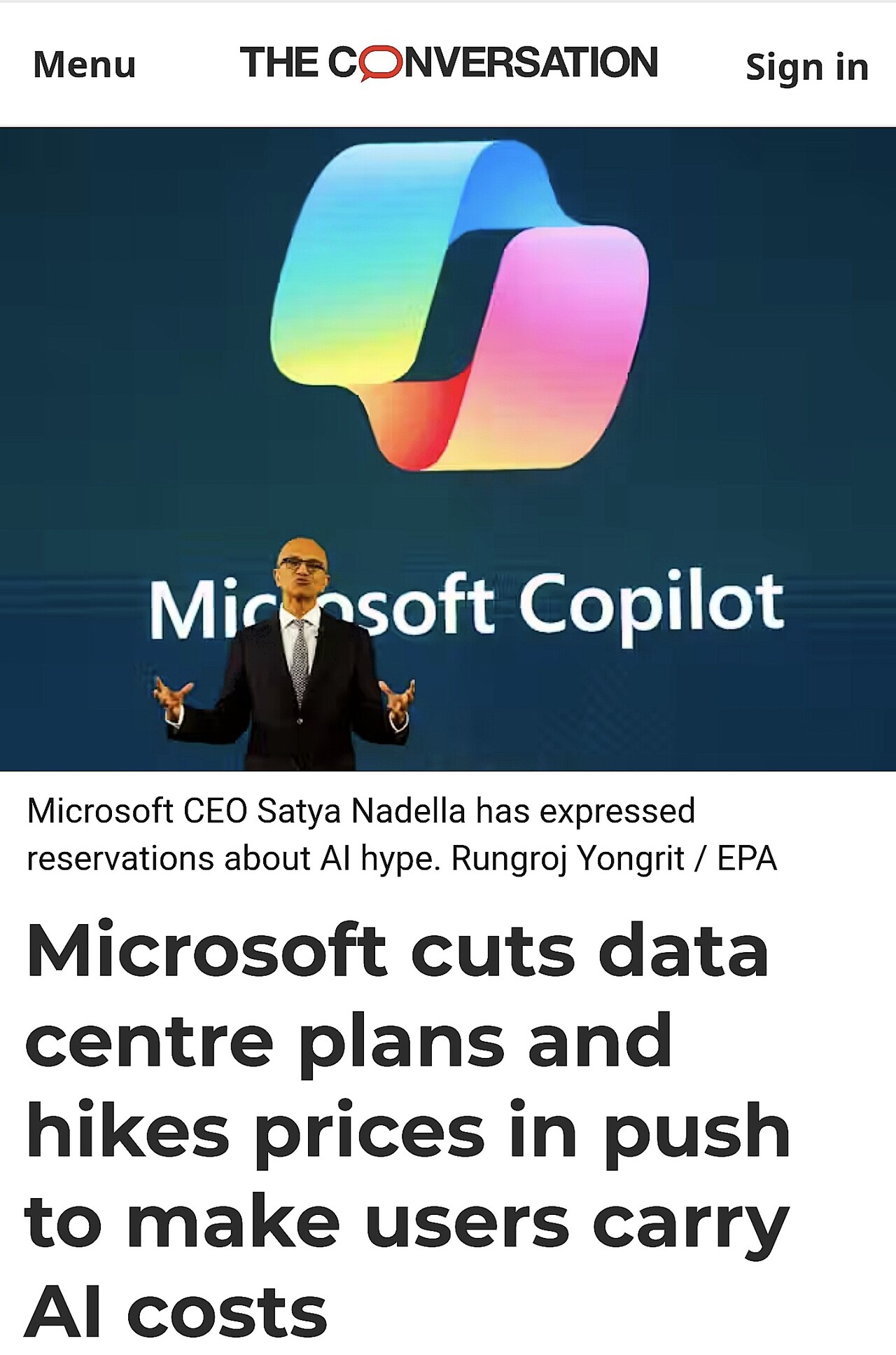 MS, AI 비용 소비자에 떠넘긴다...구독료 인상·데이터센터 축소 < 기업·비즈니스 < 기사본문 - 넷제로뉴스